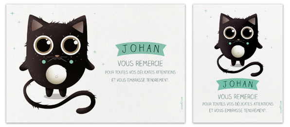 carte de remerciements naissance fille garçon chat noir